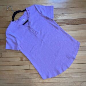 DULUTH TRADING CO Lilac Button Henley Top Tee T-Shirt Thick Knit Cotton Stretch